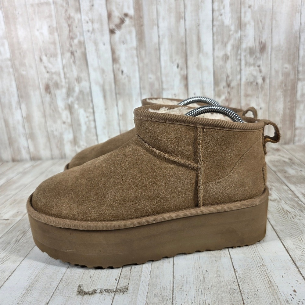 UGG Classic Ultra Mini Platform‎ Chestnut Brown Suede Boots 1135092 Womens 8 - Picture 2 of 8